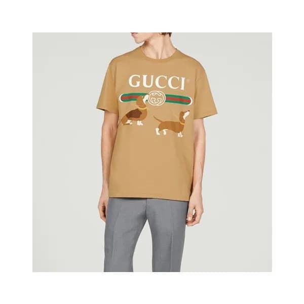 구찌 남/녀 카멜 크루넥 반팔티 - Gucci Unisex Camel Short sleev… - 1