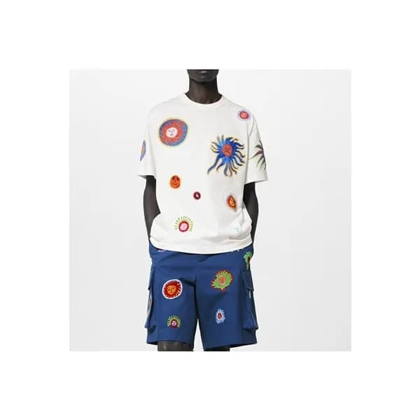 루이비통 남성 화이트 크루넥 반팔티 - Louis vuitton Mens White Sho… - 1