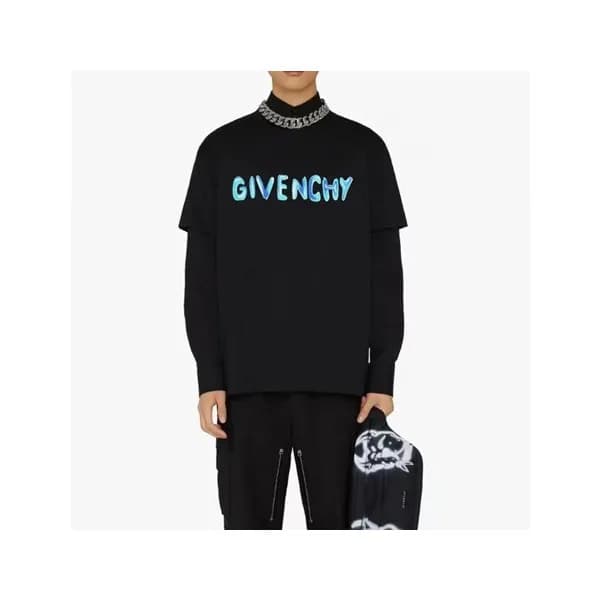 지방시 남성 크루넥 블랙 반팔티 - Givenchy Mens Black Short Slee… - 1