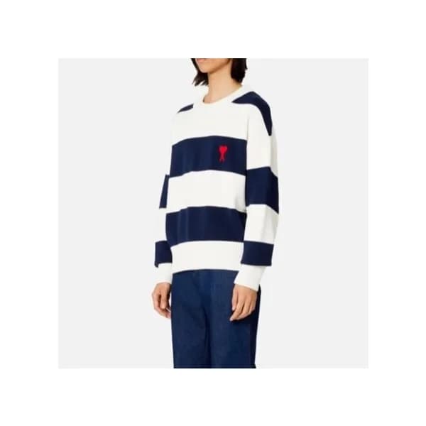 아미 남/녀 네이비 니트 - Ami Unisex Navy Knits - am14x - 1