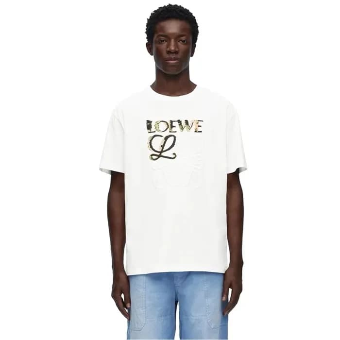 로에베 남성 화이트 반팔티 - Loewe Mens White Tshirts - loc327… - 1