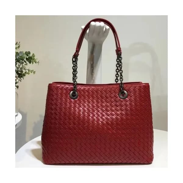 Bottega Veneta Leather Red Women Tote Shoulder Bag… - 1