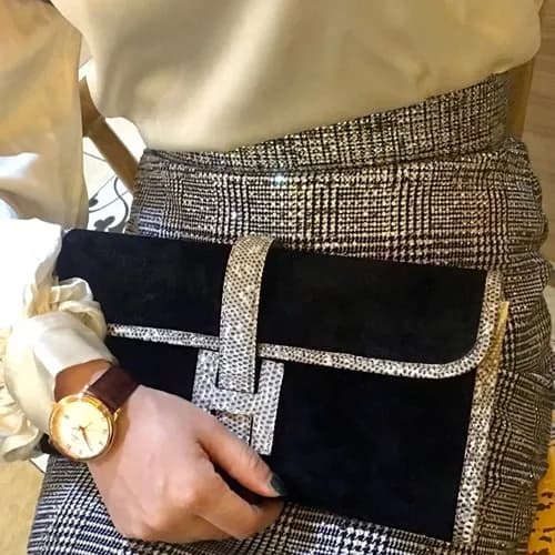 Hermes Jige Deer Skin & Lizard Leather Clutch Bag … - 1