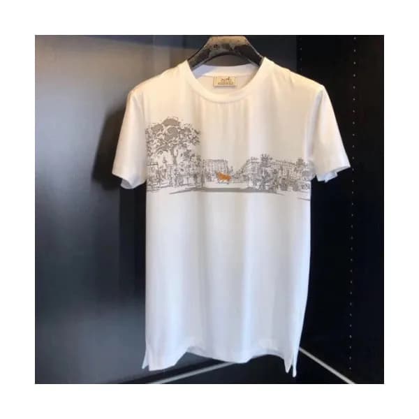 Hermes 2019 Mens Crew - neck Cotton Short Sleeved … - 1