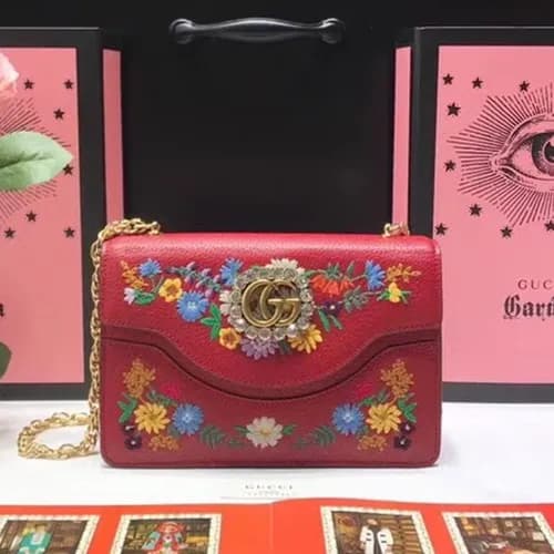 Gucci 2019 GG Embroidered Leather Shoulder Bag ,21… - 1