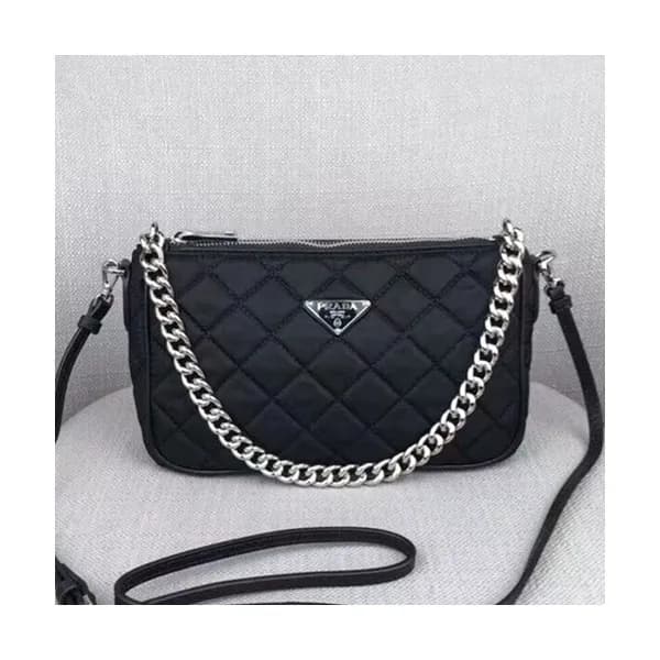 Prada 2019 Nylon Chain Tote Shoulder Cross Bag,22.… - 1