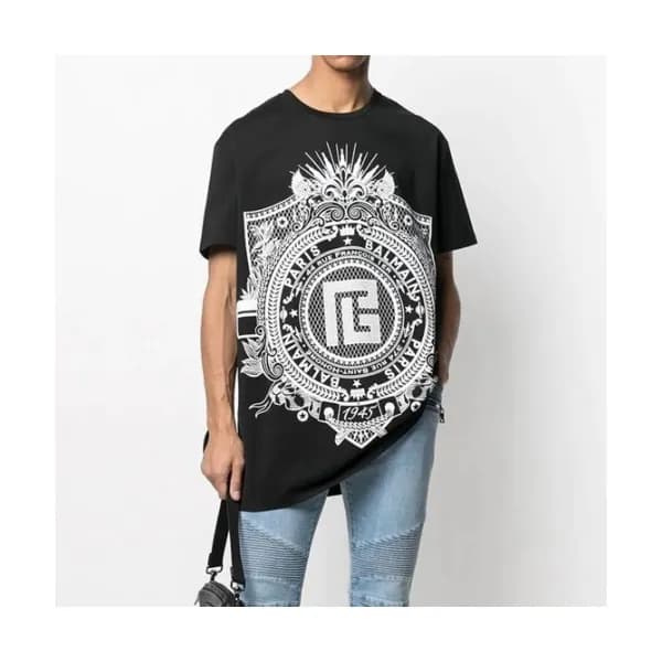 Balmain Mens Logo Cotton Short Sleeved Tshirs Bla… - 1