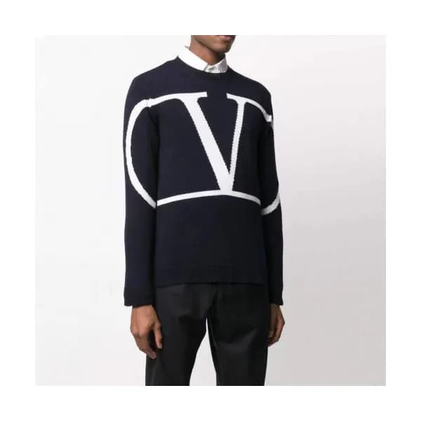 Valentino Mens Big Logo Crew-neck Wool Sweaters B… - 1