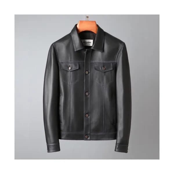 [1:1]Saint Laurent Mens Casual Leather Jackets Bl… - 1