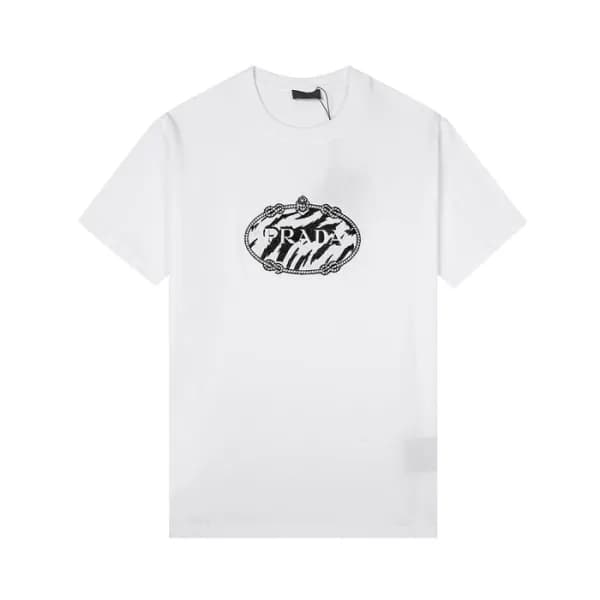 프라다 남/여 크루넥 화이트 반팔티 - Unisex White Tshirts - Pra02… - 1
