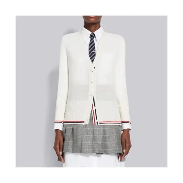 톰브라운 여성 브이넥 화이트 가디건 - Thom Browne Womens White Car… - 1