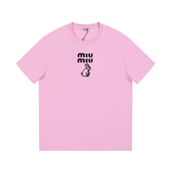 미우미우 여성 크루넥 핑크 반팔티 - Miumiu Ladys Pink short sleev… - 1