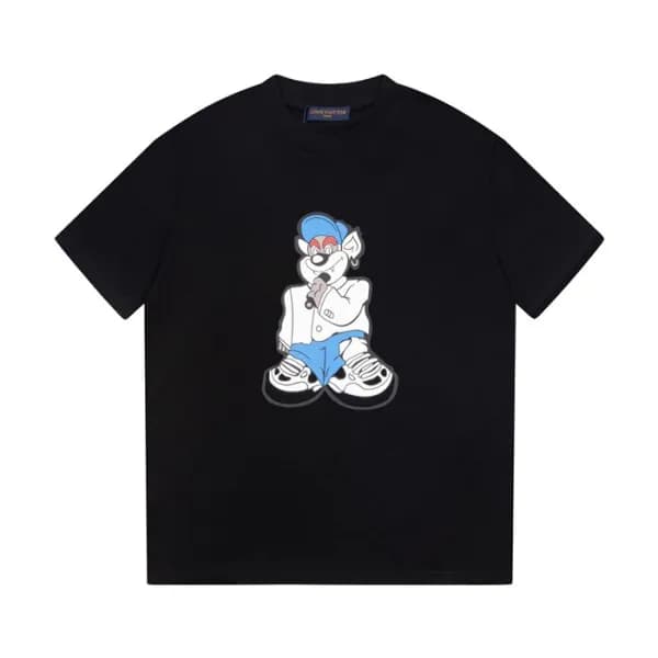 루이비통 남성 블랙 크루넥 반팔티 - Louis vuitton Mens Black Shor… - 1