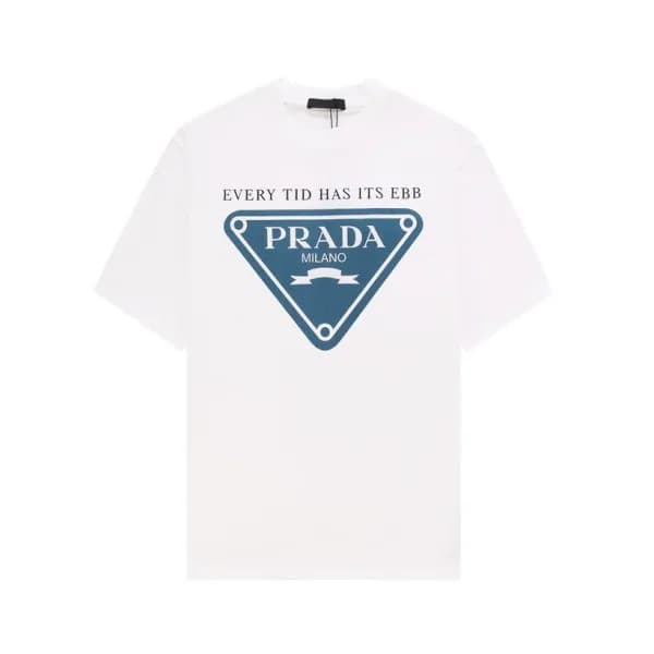 프라다 남성 화이트 크루넥 반팔티 - Prada Mens White Short sleeve… - 1