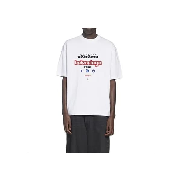 발렌시아가 남성 크루넥 화이트 반팔티 - Balenciaga Mens White Short… - 1