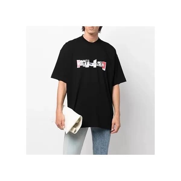 베트멍 남/녀 트렌디 블랙 반팔티 - Vetements Unisex Black Tshirt… - 1