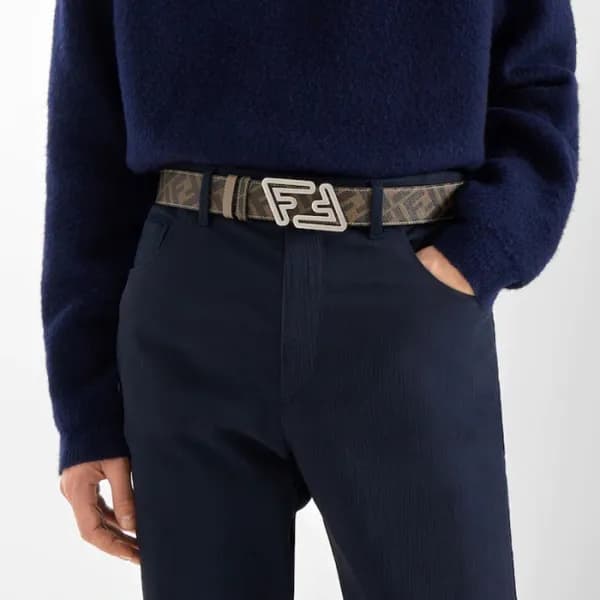 펜디 남성 시그니처 양면 그레이 벨트 - Fendi Mens Gray Belts - fe1… - 1