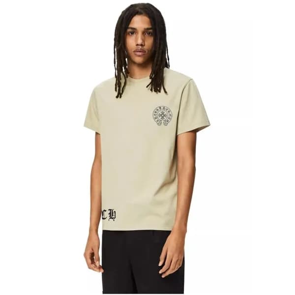크롬하츠 남성 베이지 크루넥 반팔티 - Chrom Hearts Mens Beige Shor… - 1