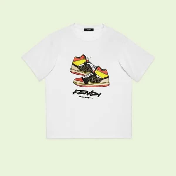 펜디 남성 화이트 크루넥 반팔티 - Fendi Mens White Short sleeved… - 1