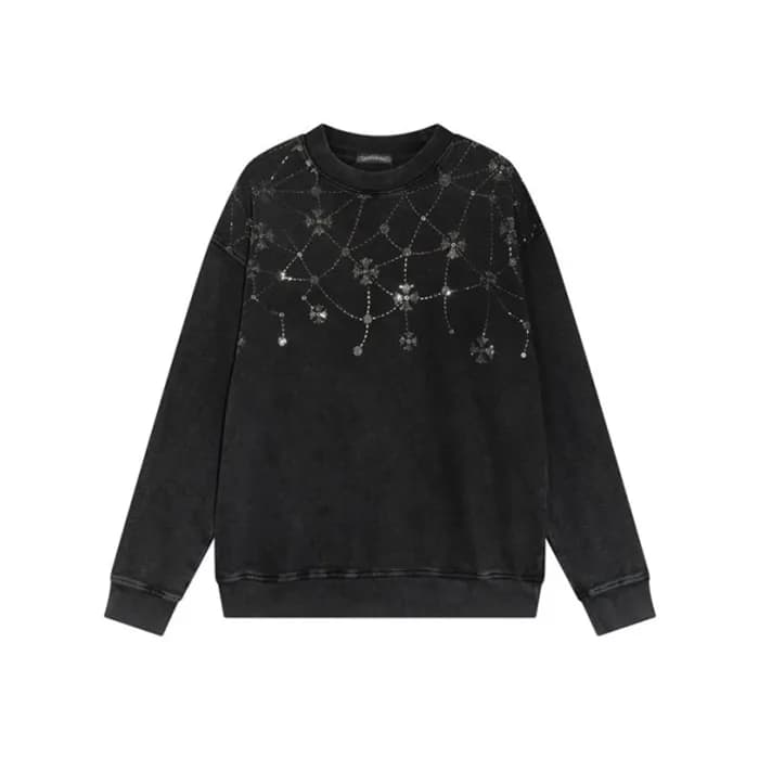 크롬하츠 남성 블랙 맨투맨 - Chrome Hearts Mens Black Tshirts … - 1