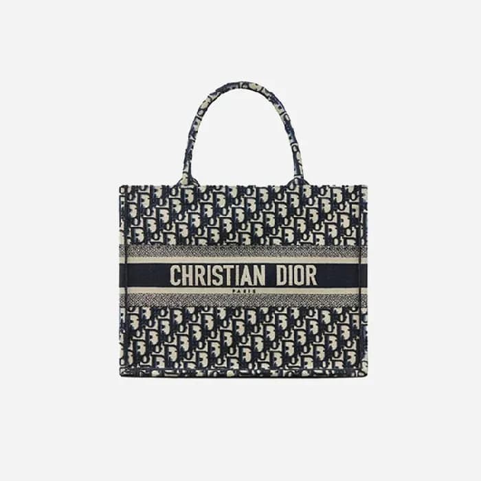 디올 여성 블루 오블리크 자수 북 토트백 미디엄 - Dior Oblique Embroide… - 1