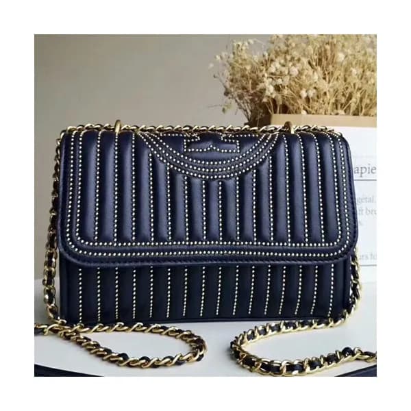 Tory Burch Leather Navy Fleming Stud Small Convert… - 1