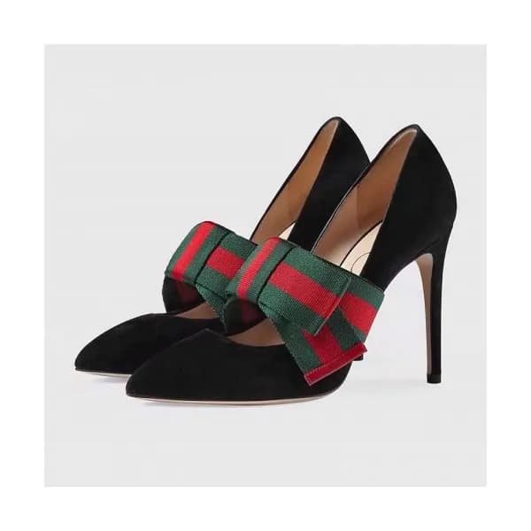 Gucci 2019 Ladies Stripe Ribbon High-heel Velvet P… - 1