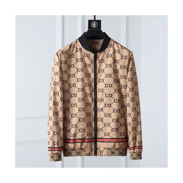 Gucci Mens Logo Casual Windproof Jackets Brown - … - 1