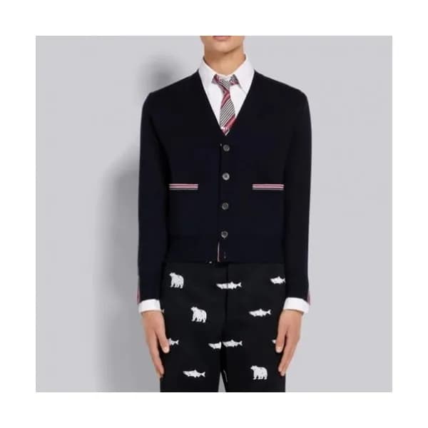Thom Browne Mm/Wm Strap V-neck Cardigan Navy - 톰브… - 1