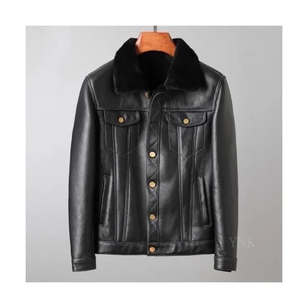 Louis vuitton Mens Logo Leather Jackets Black - 루… - 1