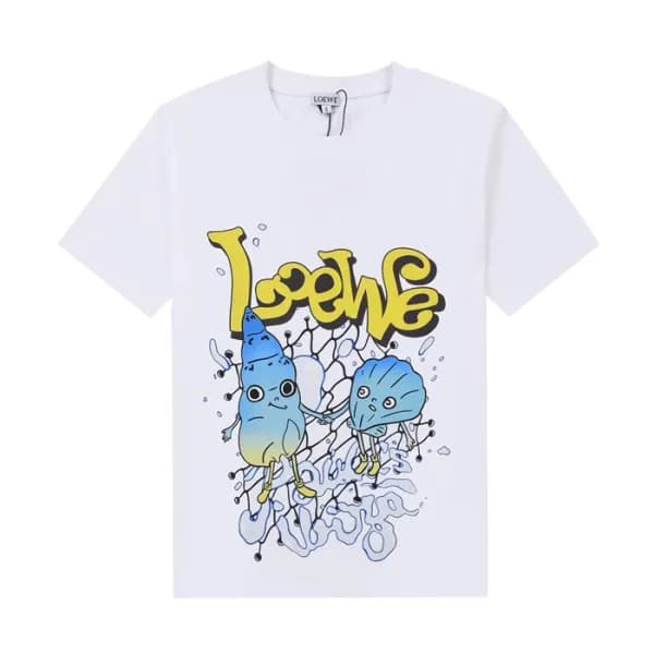로에베 남성 이니셜 화이트 반팔티 - Mens White Tshirts - loe0606x - 1