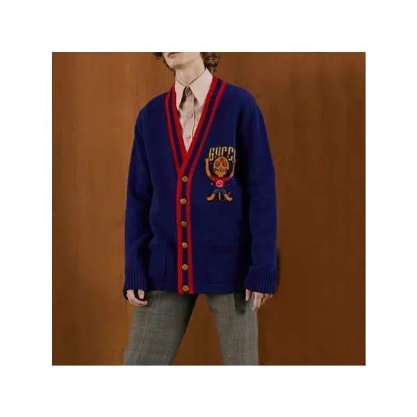 구찌 남/녀 브이넥 블루 가디건 - Gucci Unisex Blue Cardigan - g… - 1