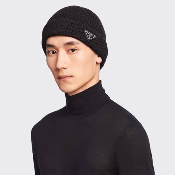 프라다 남/녀 블랙 비니 - Prada Unisex Black Beanie - pr45x - 1
