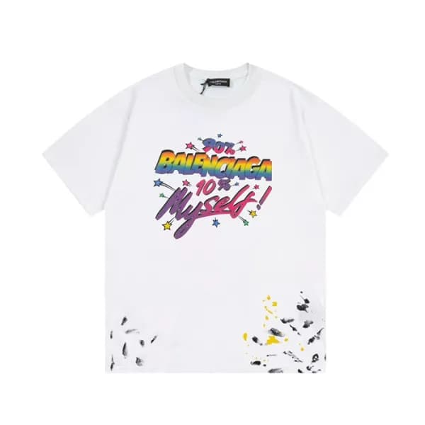 발렌시아가 남성 크루넥 화이트 반팔티 - Balenciaga Mens White Short… - 1