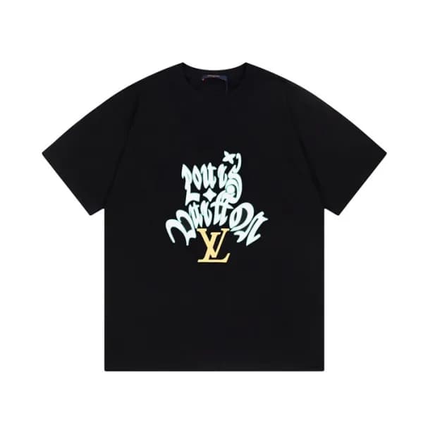 루이비통 남성 블랙 크루넥 반팔티 - Louis vuitton Mens Black Shor… - 1
