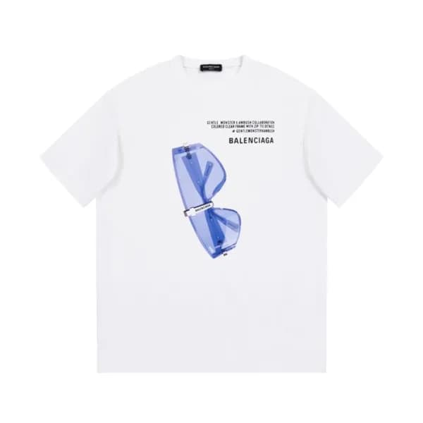 발렌시아가 남성 크루넥 화이트 반팔티 - Balenciaga Mens White Short… - 1