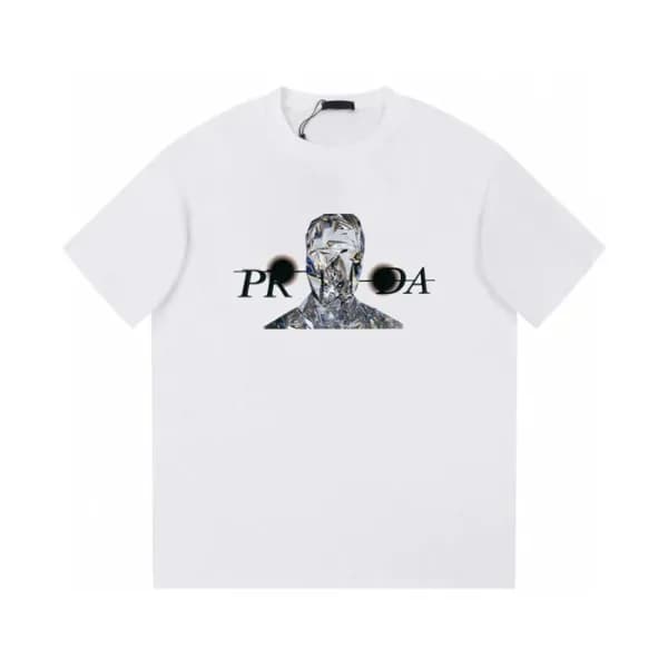 프라다 남성 크루넥 화이트 반팔티 - Prada Mens White Short sleeve… - 1