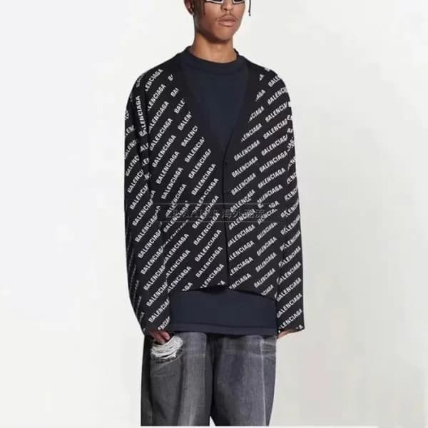 발렌시아가 남성 블랙 브이넥 가디건 - Balenciaga Mens Black Cardig… - 1