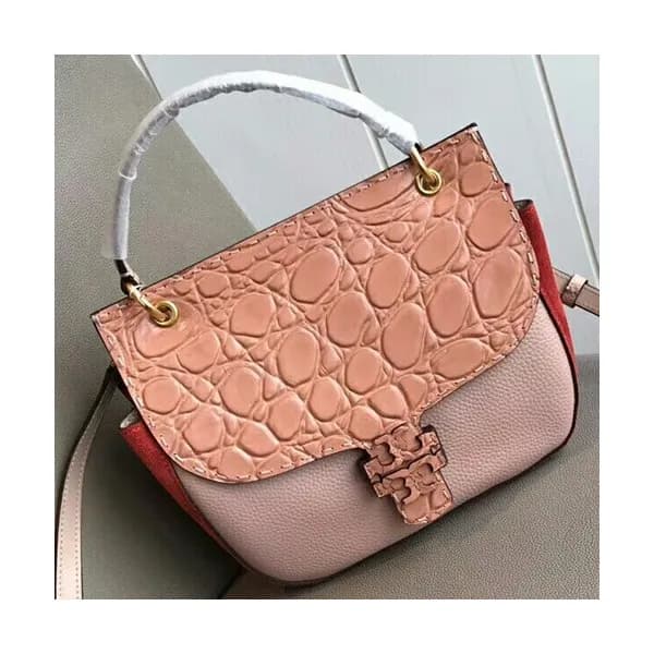 Tory Burch Leather Mcgraw Embossed Satchel Tote Sh… - 1