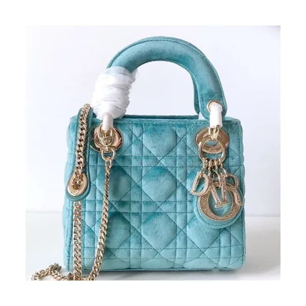 Dior 2019 Lady Dior Velvet Mini Tote Shoulder Bag… - 1