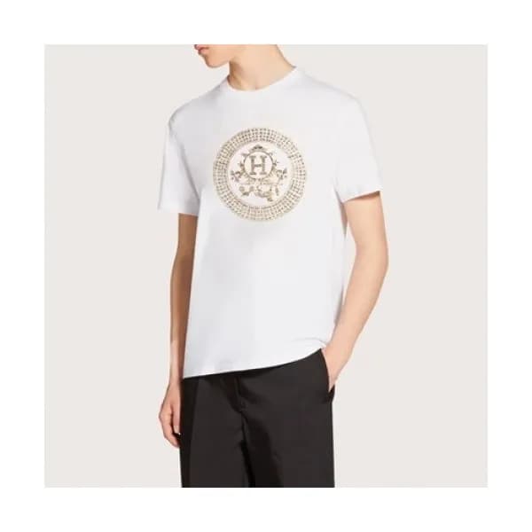 Hermes 2020 Mens Crew-neck Silket Short Sleeved Ts… - 1