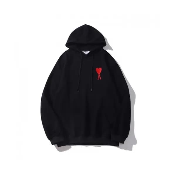 Ami Mens Logo Casual Cotton Hoodie Black - 아미 202… - 1