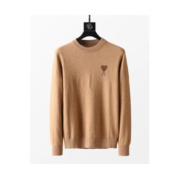 Ami Mm/Wm Logo Casual Turtle-neck Sweaters Camel … - 1