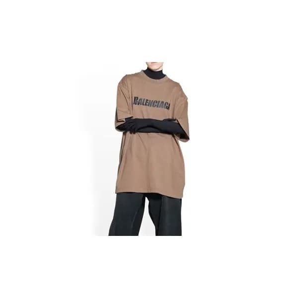 발렌시아가 남/녀 크루넥 카키 반팔티 - Balenciaga Unisex Khaki Sho… - 1