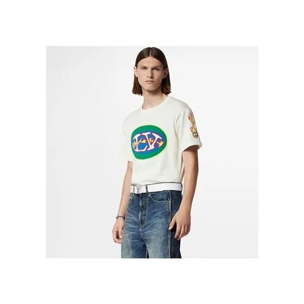 루이비통 남성 화이트 크루넥 반팔티 - Louis vuitton Mens White Sho… - 1