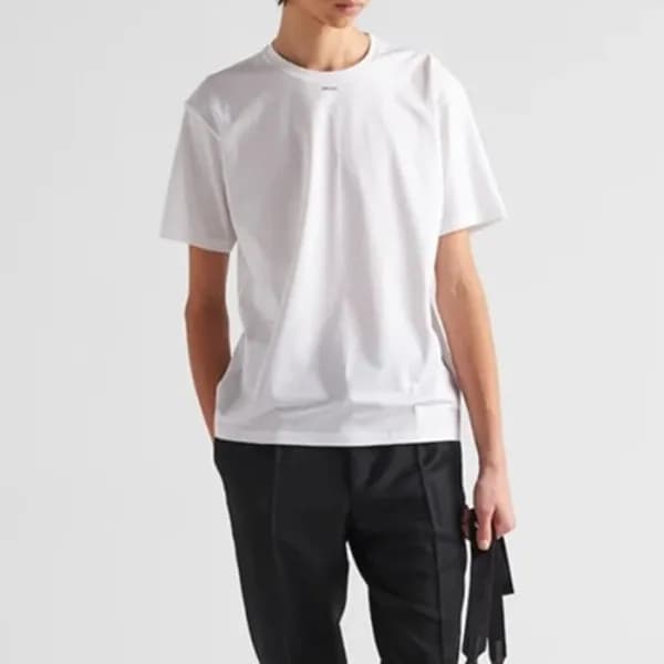 프라다 남성 화이트 크루넥 반팔티 - Prada Mens White Short sleeve… - 1