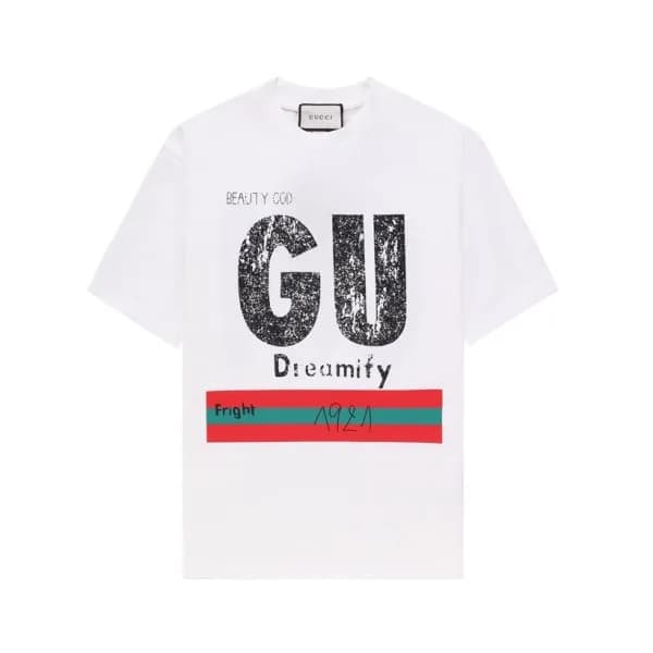 구찌 남성 화이트 크루넥 반팔티 - Gucci Mens White Short sleeved… - 1