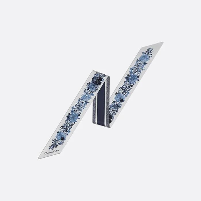 디올 여성 아이보리 앤 블루 실크 트윌 미차 스카프 【매장-50만원대】 - Dior Wom… - 1
