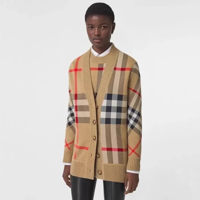 버버리 여성 브이넥 베이지 가디건 - Burberry Womens Beige Cardiga… - 1
