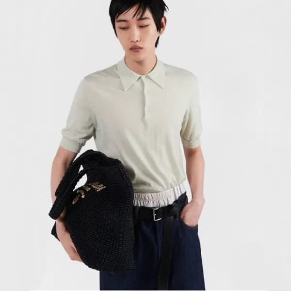 프라다 여성 라피아 크로셰 토트백 1BG392 - Prada Womens Black Tot… - 1